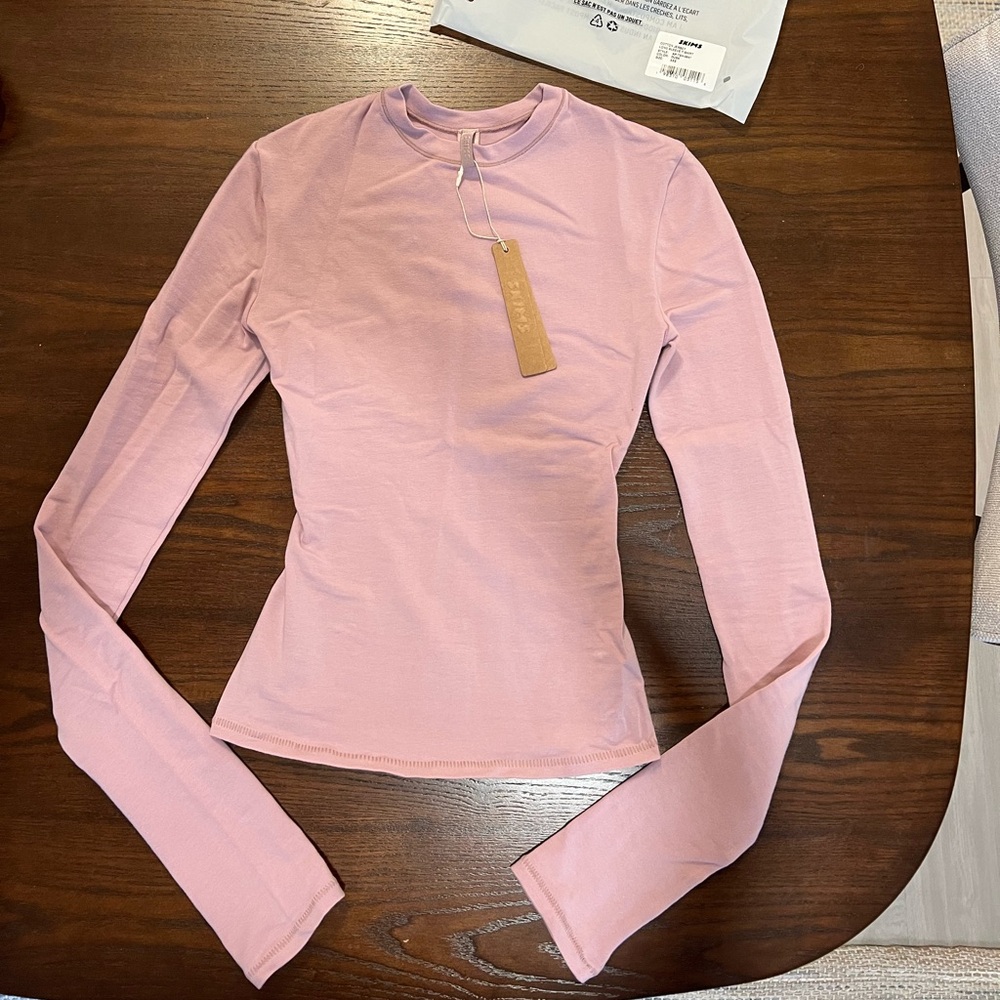 SKIMS Pink Mock Neck Long Sleeve Bodysuit